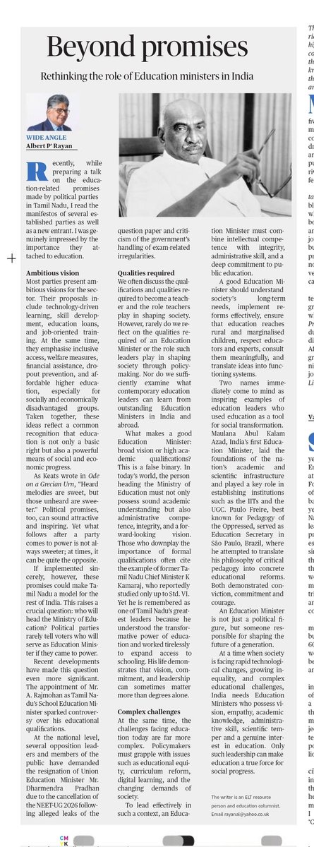 albertprayan's tweet photo. Does educational qualification matter for education ministers?
My colum #WideAngle in The Hindu The Hindu Education Plus
Link to the article:
https://t.co/oMYn48vcyn

#Tamilnadu #schooleducation @imrajmohan https://t.co/gsxevcHk0l