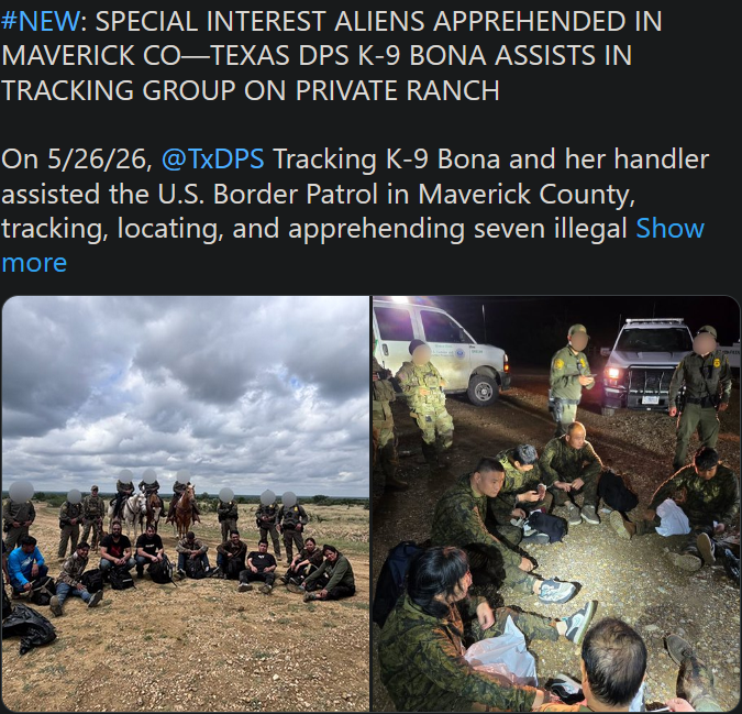 BelannF's tweet photo. Six Chinese ‘Special Interest Aliens’ Dressed in Camouflage Were Caught Trying to Sneak Across Texas Border on Private Ranch

WONDER WHY THESE CHINESE AGENTS WERE TRYING TO CROSS THE SOUTHERN BORDER?

More about this in comment one. https://t.co/kH0HQ2D5ry