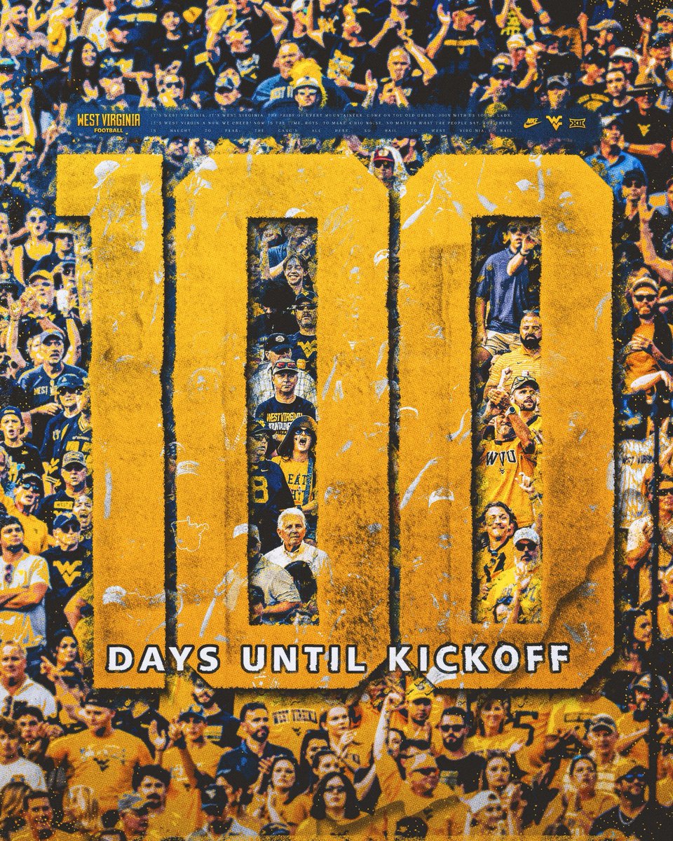 WVUfootball's tweet photo. 100 days out ⌛️

🎟️ → https://t.co/ed8HP4eXu0 https://t.co/hGPHPg5b1c