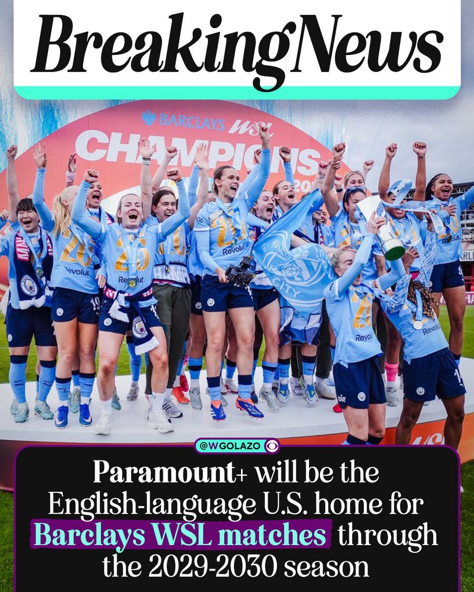 WGolazo's tweet photo. The @BarclaysWSL has a new home in the United States 🏆🤝

Beginning in the fall of 2026, @paramountplus will live stream all 183 matches each season, the most matches in the newly expanded competition’s history, with @CBSSportsNet airing one match per week and select matches also airing on @CBSSportsGolazo Network 📺🍿
