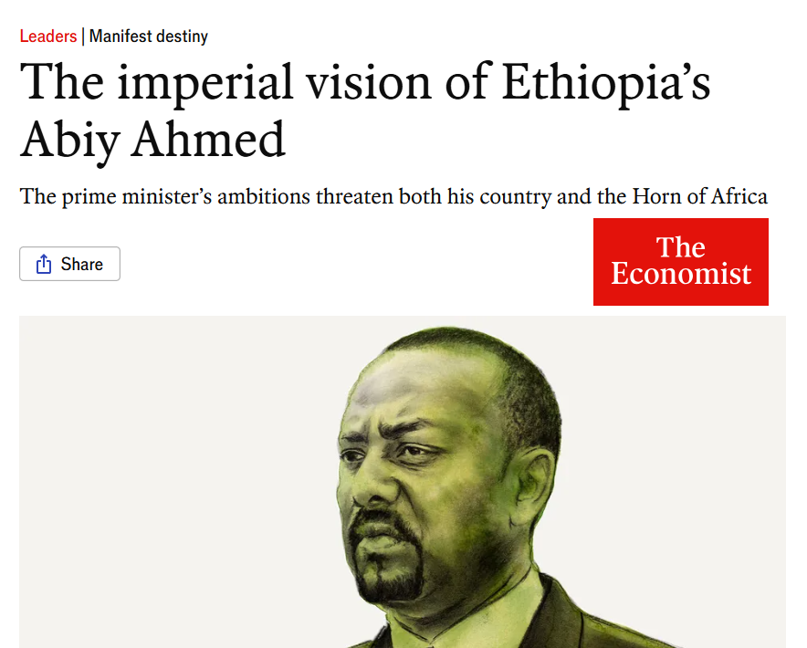 tesfanews's tweet photo. (THE ECONOMIST) ― Fortune has smiled on Abiy Ahmed. When Ethiopia’s prime minister was a boy his mother prophesied that he would become a «king». 🫣

Now, his imperial vision of Ethiopia and his ambitions threaten both his country and the Horn of Africa. https://t.co/EAGxOhR6cT