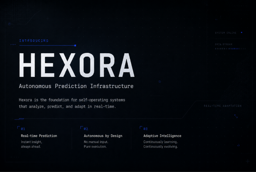 _HEXORA's tweet photo. Introducing Hexora

Prediction markets move fast, and most people still rely on manual research, delayed signals, and emotional decisions. Hexora is built to change that.

Hexora is an autonomous prediction infrastructure designed for AI powered agents that can analyze live market conditions, detect opportunities, adapt to new data, and operate with minimal human input. Instead of only giving users information, Hexora focuses on building a system where agents can continuously observe, reason, and act in real time.

The goal is simple: make prediction systems faster, smarter, and more independent.

With Hexora, autonomous agents can monitor market activity, process signals, evaluate probabilities, and respond to changing conditions without waiting for manual commands. This creates a more efficient layer for prediction markets, where execution is driven by data, automation, and adaptive intelligence.

Hexora is built around three core ideas.

Real time prediction, so agents can react quickly when new information appears.

Autonomous execution, so systems can operate without constant manual control.

Adaptive intelligence, so agents can improve their decisions as conditions change.

This is not just another dashboard. Hexora is designed as infrastructure for self operating prediction systems, combining AI agents, automation, payment logic, and settlement layers into one unified environment.

As prediction markets continue to grow, the next edge will not come from watching charts all day. It will come from systems that can think, adapt, and execute faster than humans can.

That is what Hexora is building.

Hexora is the foundation for autonomous prediction intelligence.