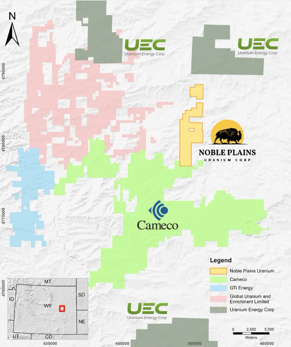 NOBLuranium's tweet photo. Last month we delivered a major milestone at our flagship Duck Creek Project in Wyoming’s Powder River Basin:

⚡ Maiden NI 43-101 uranium resource
⚡ 6.36M lbs U₃O₈ total
⚡ 5.32M lbs Indicated
⚡ 1.04M lbs Inferred

Duck Creek is rapidly emerging as a scalable ISR uranium project in one of the most prolific uranium districts in the United States — supported by historic infrastructure, strong drill results, and growing demand for domestic supply.

With multiple Wyoming projects advancing, Noble Plains is focused on building a significant U.S. uranium platform at a critical time for the nuclear fuel cycle.

Presentation:
https://t.co/txmEdKRtCZ

News release:
https://t.co/QliMFnLN6E

$NOBL $NOBL.V $NBLXF
