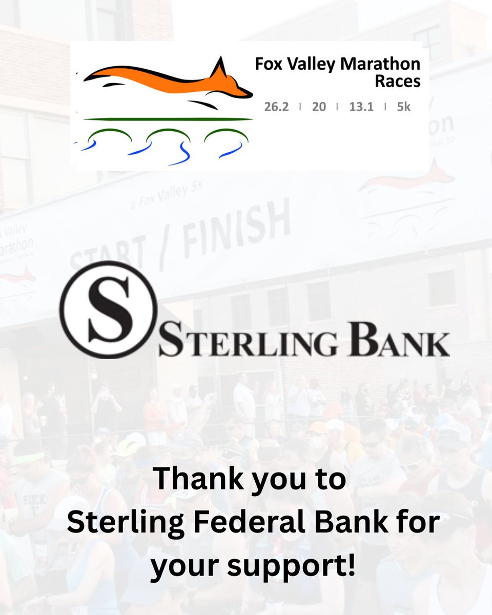 FVMarathon's tweet photo. We are excited to welcome Sterling Bank as a sponsor for the Fox Valley Marathon Races!

Please join us in giving them a huge THANK YOU for their support!

#FVM #sponsors #foxvalley #runners https://t.co/TkEkK8s2i5