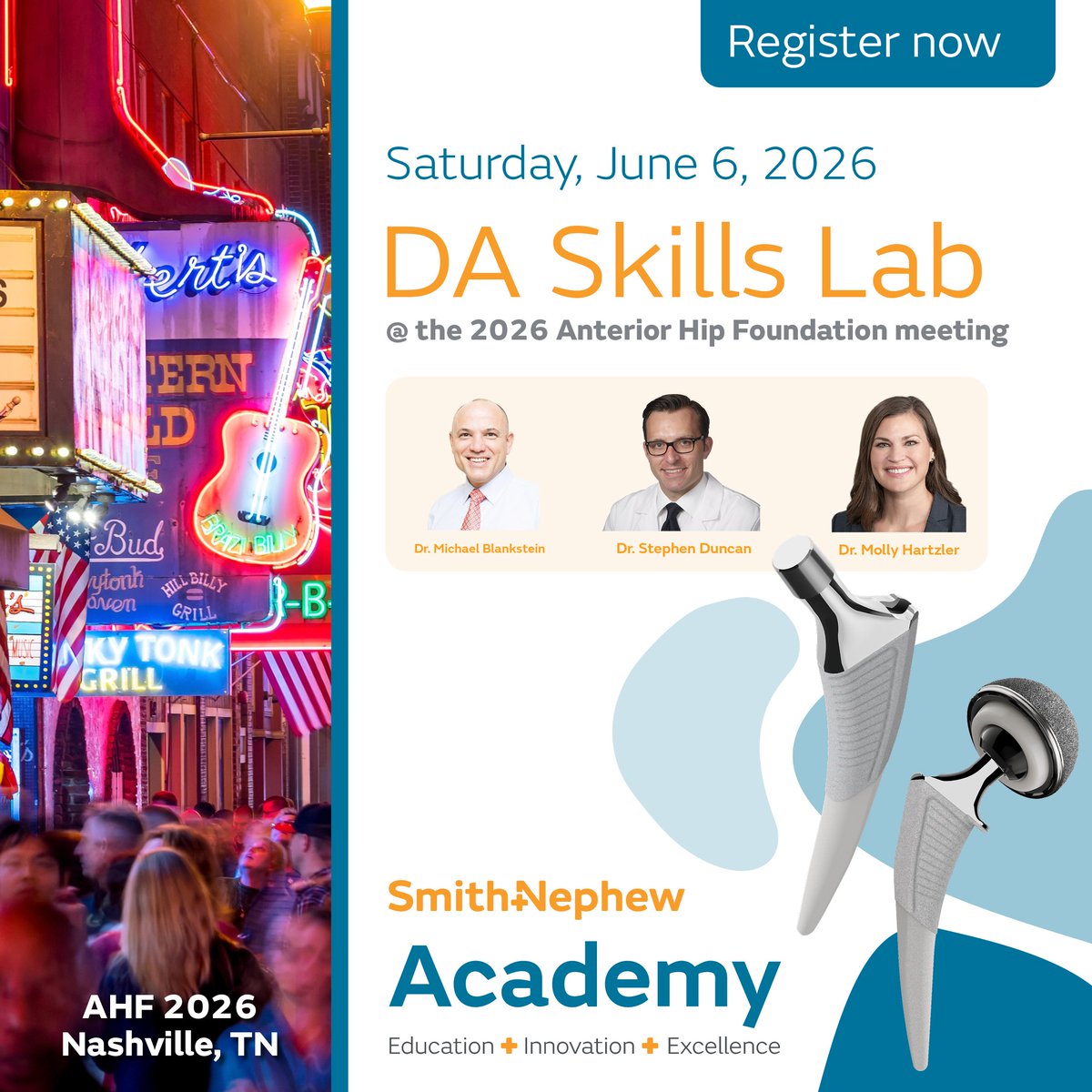 smithnephew's tweet photo. We’re bringing the best to AHF! Join us for a DA Skills Lab at the Anterior Hip Foundation, June 6. Distinguished faculty will lead a half-day session on latest techniques. Learn more and register: https://t.co/M8ipSrtQIA
#SmithNephew #Orthopaedics  #MedicalEducation https://t.co/aGXdDjPxMU