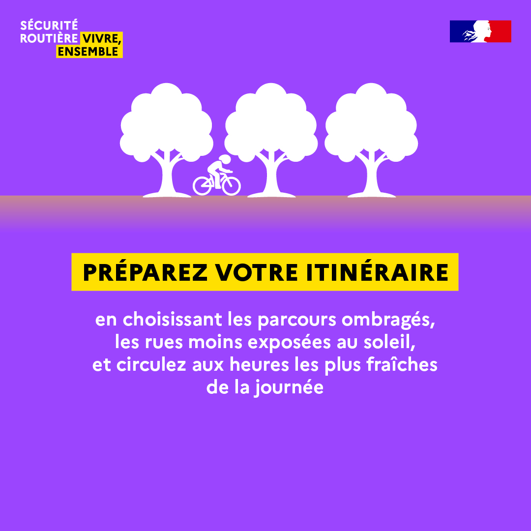 Prefet2B's tweet photo. #Forteschaleurs : restez vigilants 
Cyclistes, pensez à vous hydrater régulièrement, à vous protéger du soleil et à adapter vos trajets et vos horaires aux températures les plus supportables !
#Sécuritéroutière https://t.co/W4F7ANdfgI