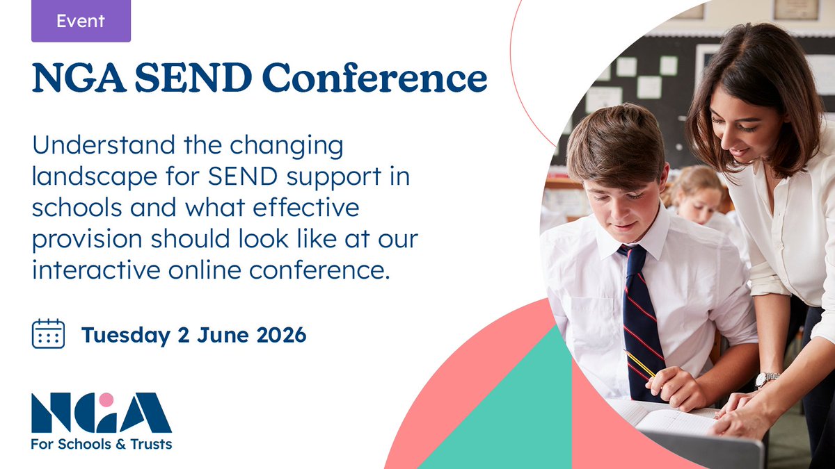 NGAMedia's tweet photo. With big policy changes coming, now is the time for boards to understand how the SEND system can be improved in practice.

Join our online SEND Conference on Tuesday, with experts from @nasen_org, @ASCL_UK, @Parentkind, @Ofstednews and more.

Book 👉 https://t.co/7ffSTDWwMM https://t.co/5aPrpX8Iuq