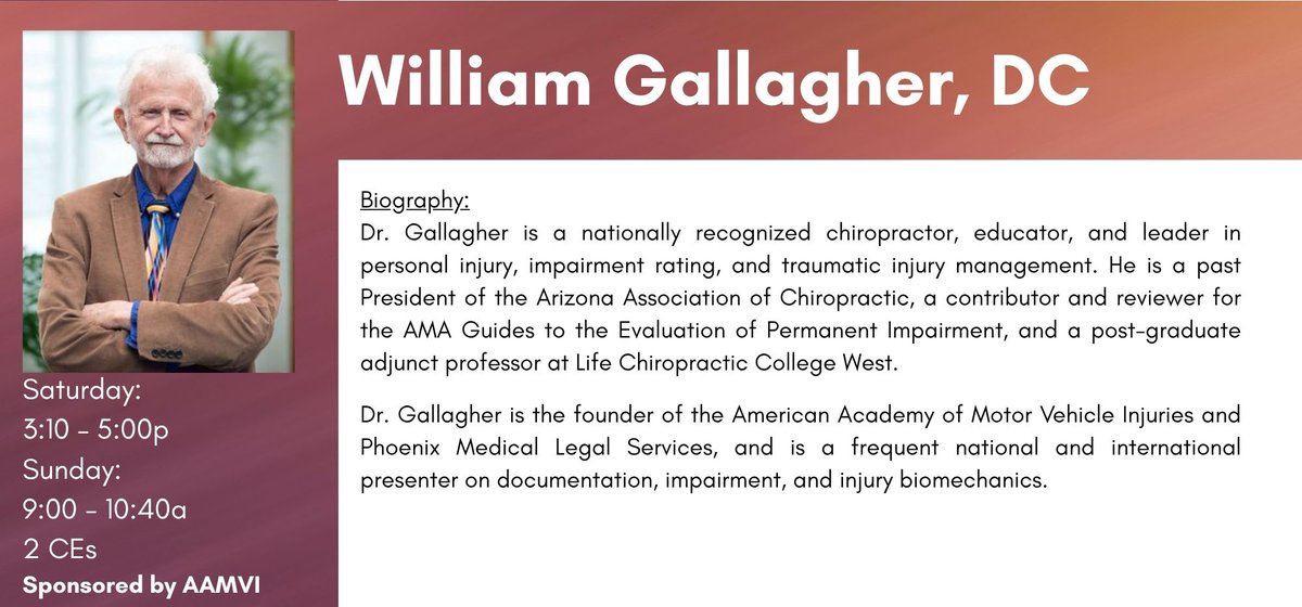AAChiroAZ's tweet photo. AAC 2026 Convention Speaker Spotlight, Bill Gallagher, DC
VIP Speakers! Unmatched Expertise! One Powerful Convention!
Register today! https://t.co/MWzjteIa6S
#ArizonaChiropractors #chiropractic #AAC #ChiroCommunity #AZChiro https://t.co/IPr3yxZieP
