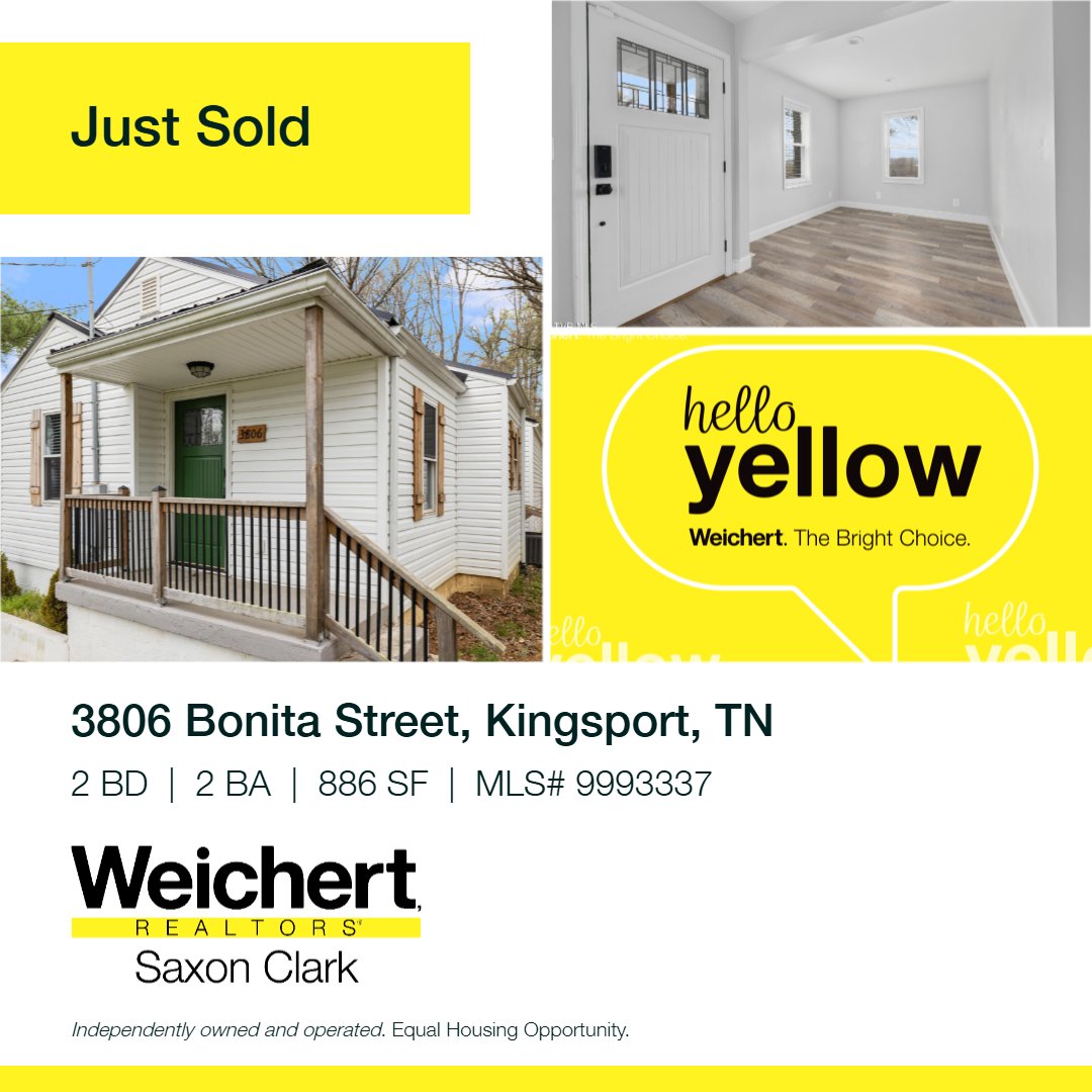 WeichertFinally's tweet photo. JUST SOLD! 💛
Hello Yellow means choosing the bright choice!  
📞 423-436-8846
🌐 https://t.co/jVECa5rFov

#HelloYellow #JustSold #WeichertRealtors #SaxonClark #BrightChoice #TeamCulture #EastTennesseeHomes https://t.co/lAIKCtZML3