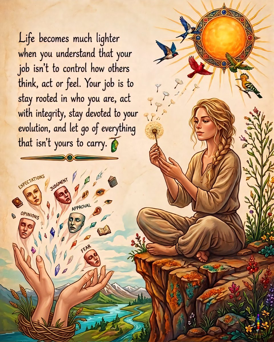 ladiekerrie's tweet photo. Life becomes much lighter when you understand that your job isn't to control how others think, act or feel. Your job is to stay rooted in who you are, act with integrity, stay devoted to your evolution, and let go of everything that isn't yours to carry. https://t.co/DjGh0EaPJc