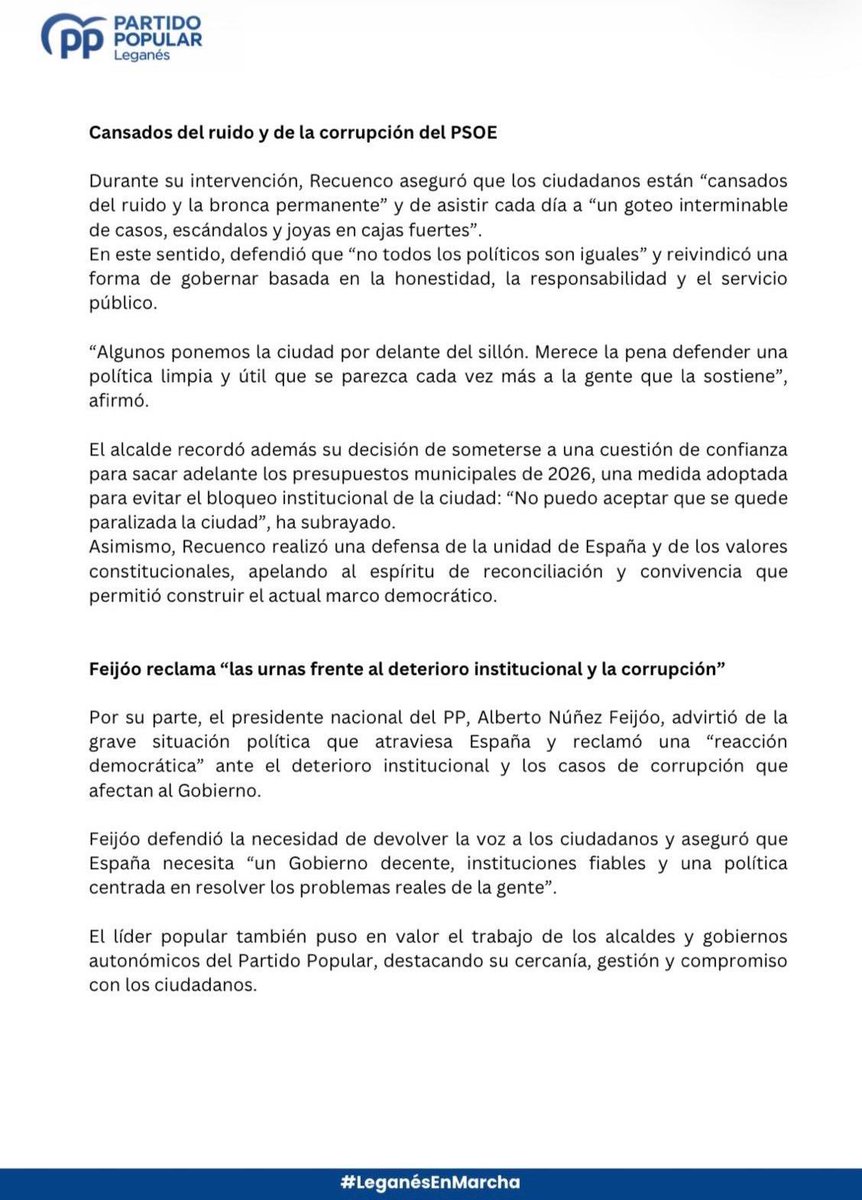 ppleganes's tweet photo. 📑NdP Encuentro @NunezFeijoo y @marecuencopp en #Leganés 

🗣️ @marecuencopp reivindica "una política limpia, útil y valiente frente a la corrupción" en un encuentro con el presidente @NunezFeijoo https://t.co/GHoNMySRjI