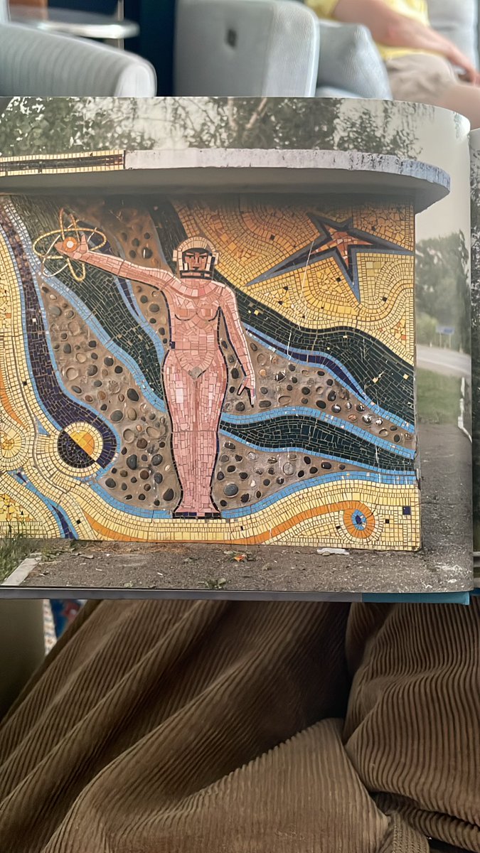 DavidBe31099196's tweet photo. A birthday present, volume two of Soviet Bus Stops by the Canadian photographer Christopher Herwig. Volume one was also ordered but is lost in the mail, alas. Quite fascinating. 

I learned a new word, Gesamtkunstwerk, which refers to a complex or network of art comprising various elements such as murals, mosaics, statuary, and architecture and architectural embellishment to create a whole piece of art organised around a narrative. 

The Moscow Metro is a well known example. Its stations designed as a continuous propaganda reel of Russian and Soviet history.

Soviet bus stops did much the same thing but in a more rural setting and more distributed. They’re obviously much more modest but still very evocative.

I recommend this book!