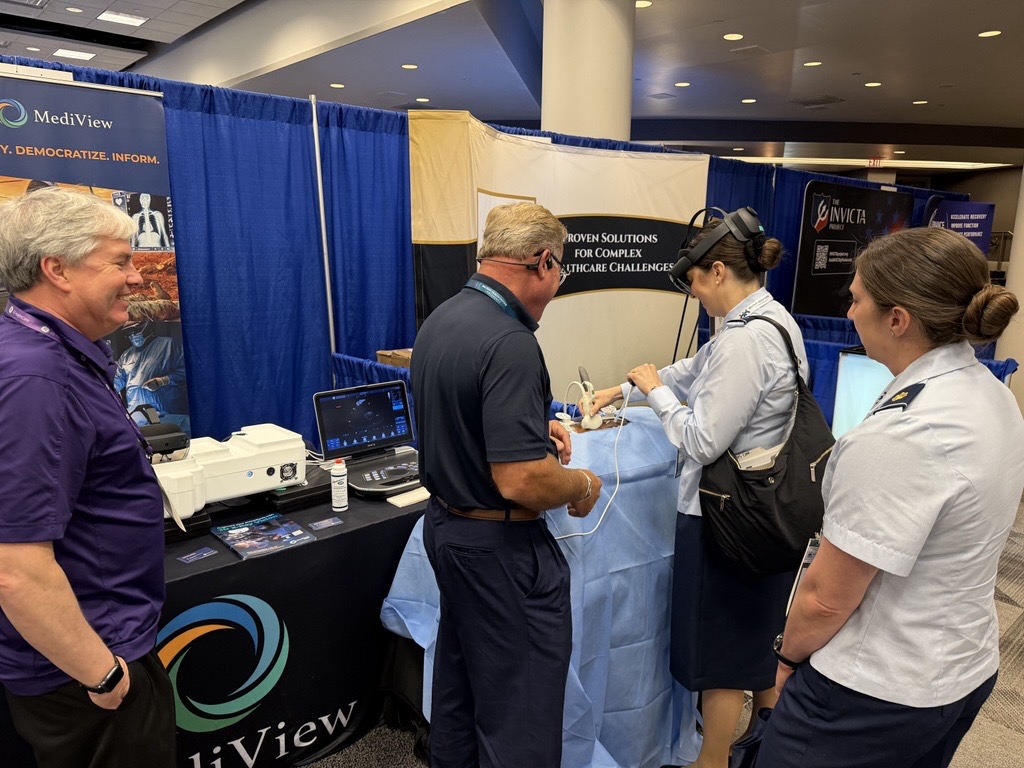 MediViewXR's tweet photo. See the future of surgical visualization at @MilitaryHealth Booth 309 with MediView + @GEHealthCare. Experience the XR90 holographic navigation platform and discover how immersive 3D imaging is delivering care from the front lines to the OR. #XR90 #MedTech #HealthcareInnovation https://t.co/7zag3fW5Z5