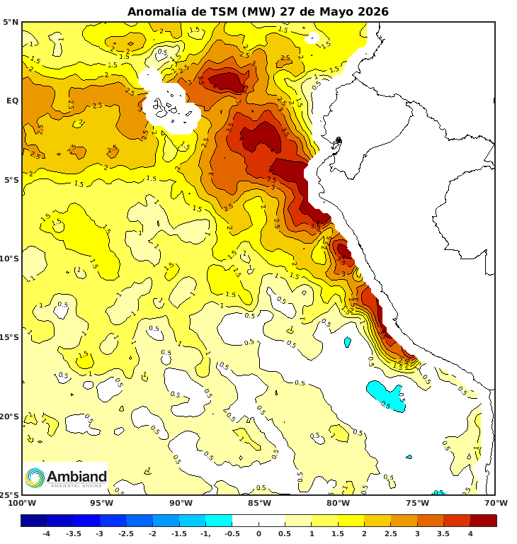 hombredeltiempo's tweet photo. A diferencia de #ElNiñoCostero 2023 para esta época, hoy nuestro mar se está calentando (incrementando sus anomalías de la temperatura superficial del mar). Entonces se estaba enfriando (disminuyendo sus anomalías de la temperatura superficial). Eso se nota comparando el 27 de abril con el 27 de mayo de ambos años.
El contenido de calor del agua debajo de la superficie en el Pacífico oriental es hoy más del doble que en el 2023.
Se seguirá calentando.