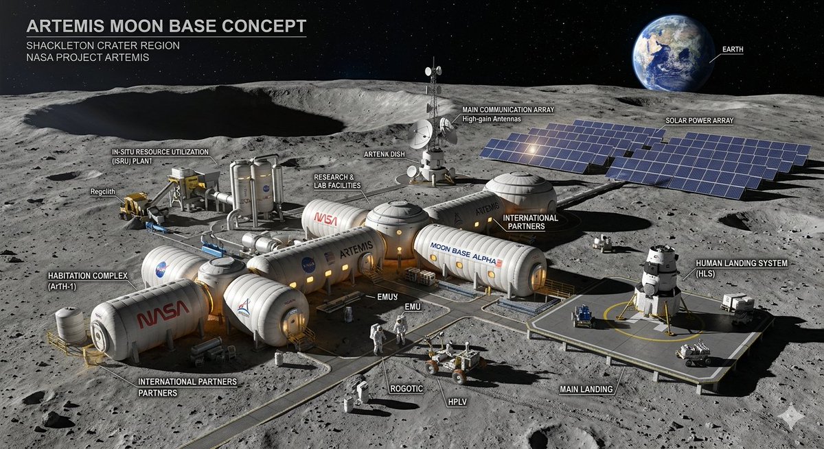 ArkRayDen's tweet photo. NASA just laid down a massive $20 Billion, 3-phase blueprint for a permanent base on the Moon. Game developers are already foaming at the mouth for the map designs. 🚀 #NASA #SpaceTech #MoonBase https://t.co/8RChrlCaam