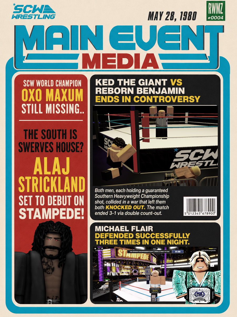 SCWNation's tweet photo. 📰 MAIN EVENT MEDIA 📰

@DrBartholmew🆚@ballotinyourbox ENDS IN CONTROVERSY! 😱

@b8pez set to DEBUT on STAMPEDE👊

FOX Sports Champion @mdzeuu looks UNSTOPPABLE 🏆

Worlds Champion @maxo_oxosir still missing‼️

⚡️STAMPEDE⚡️

📅 TUESDAY

⏰ 7:00 PM EST

📍 New Orleans https://t.co/FKxE6NJPAP