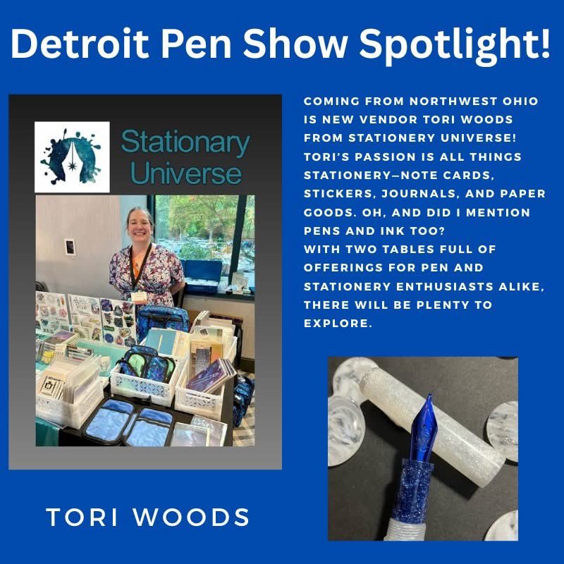 detroitpenshows's tweet photo. We are proud to introduce a new vendor to DPS this year. Tori Woods from Stationary Universe. Make sure to stop in and welcome her to the Detroit Motor City!
 #stationary #DPS2026 #detroitpenshow https://t.co/qwh7cKYG2o
