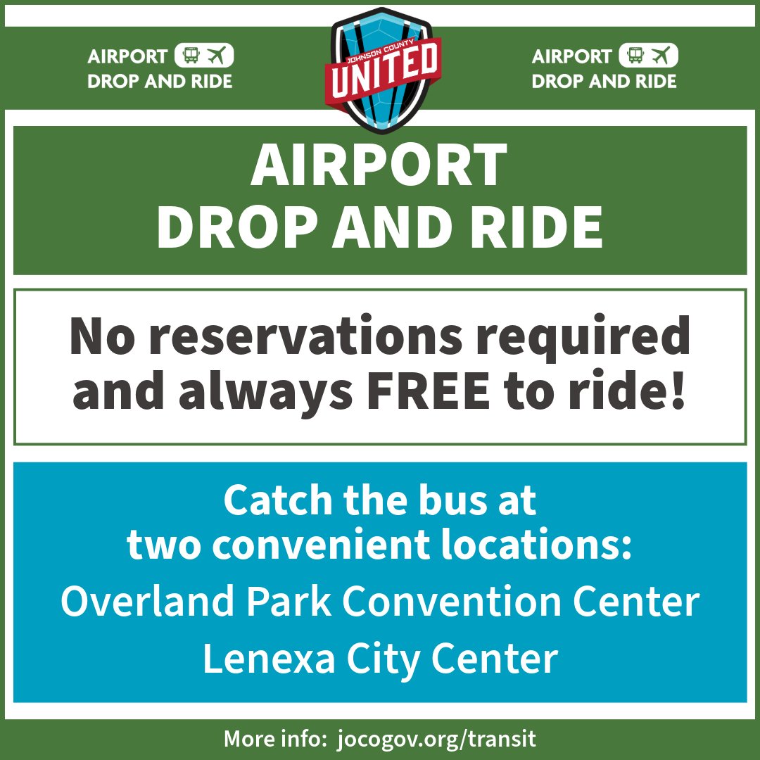 JoCoTransit's tweet photo. Flying into or out of Kansas City International Airport this summer? Skip the stress and ride FREE with Johnson County United Airport Drop and Ride service between MCI, Lenexa City Center and the Overland Park Convention Center. Learn more: https://t.co/BkXbPBK1Z2 https://t.co/V6kPX1IXKn