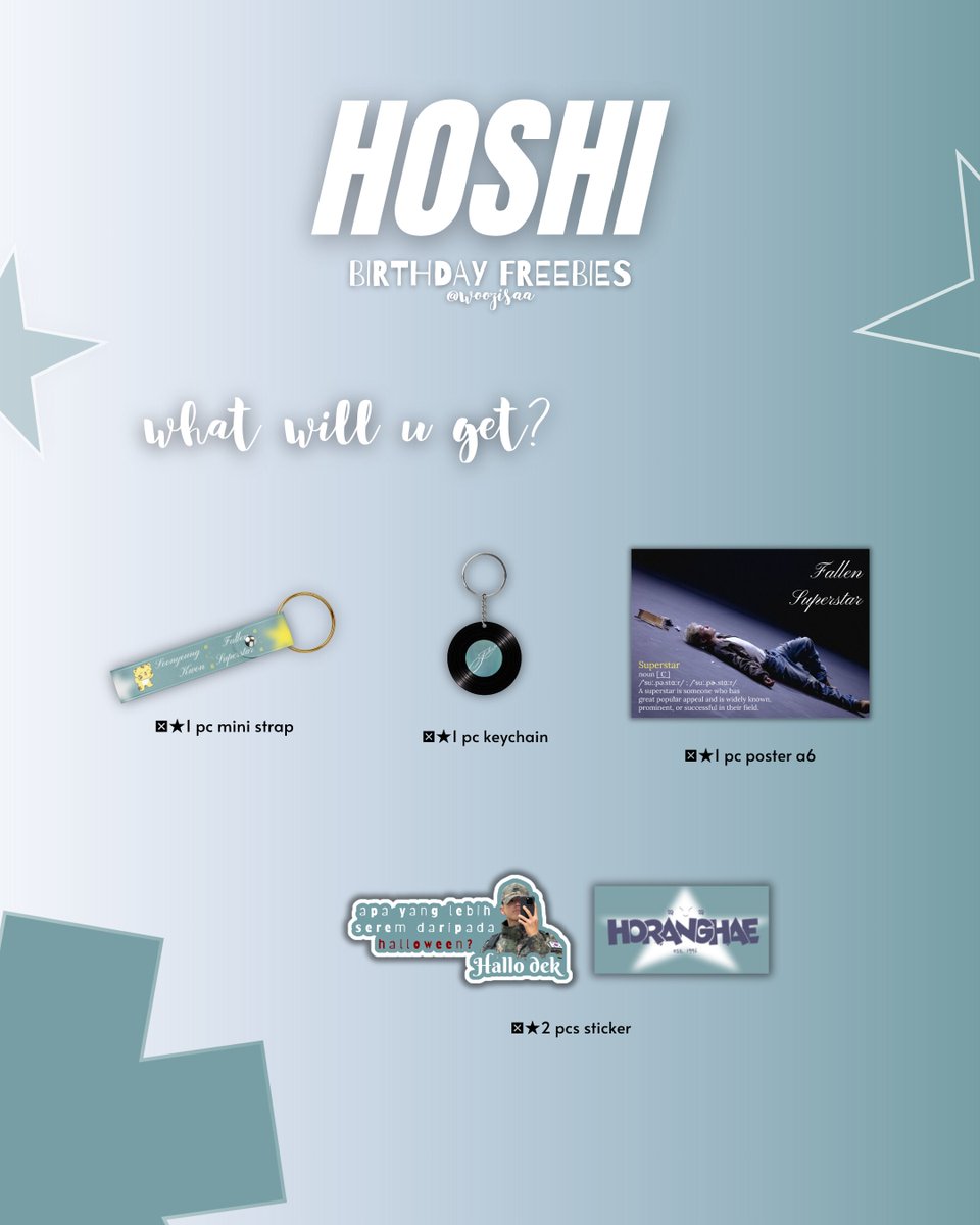 woozisaa's tweet photo. ᯓ★ HOSHI birthday freebies ᯓ★

by @woozisaa

⟢tnc
★for carat only, esp Horangdan
★★online claim by will be shared on 6.6 set as 6.015
★★★limited qty
★★★★kindly tag me if u get this :p https://t.co/Lhm8hSZay1