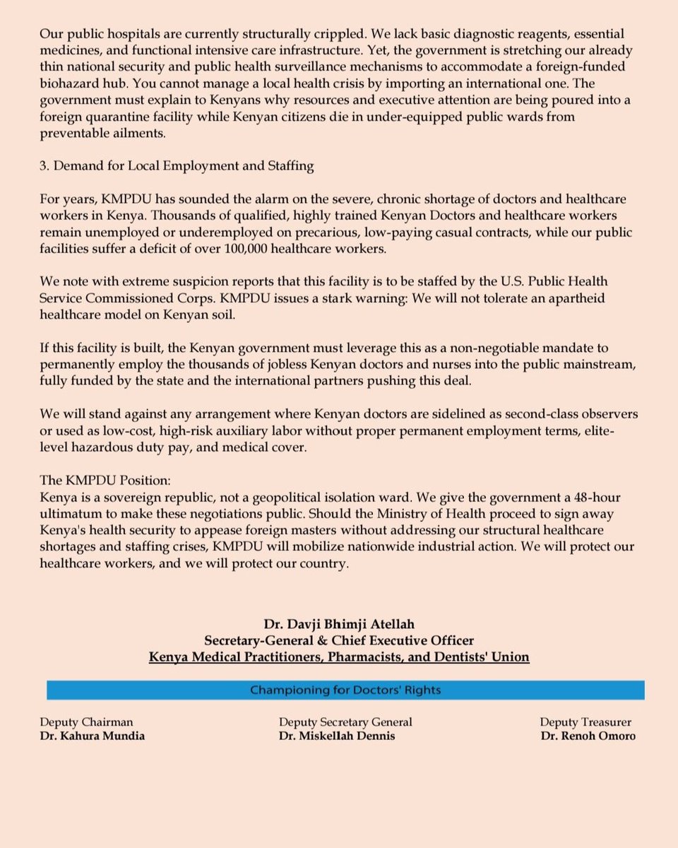 BoldEastAfrica's tweet photo. @kmpdu  has issued a press release in regards to the Ebola quarantine facility that the government wants to set up saying that the doctors and nurses in Kenya should be given first priority of employment if the facility is to be set up https://t.co/oP5SQhfw2M