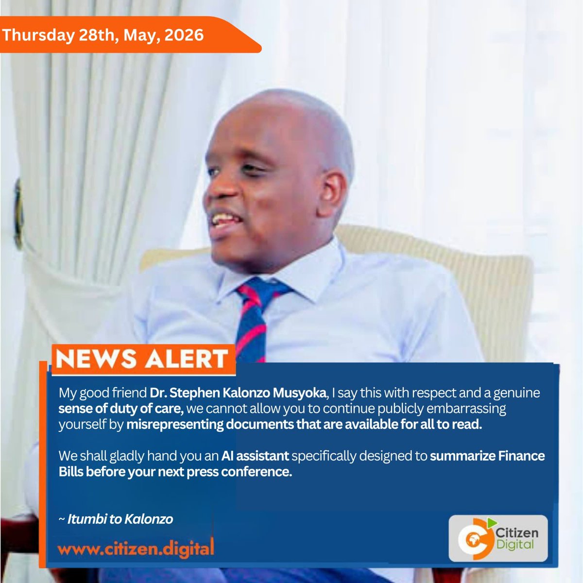 GitobuKiogora's tweet photo. The State will now hire a research assistant to help bwana Musyoka #ReadTheBill have FACTs especially on important issues like Finance Bill so that he does not mislead Kenyans in his press remarks..Dennis Itumbi To Kalonzo!
Utumishi girls,Kerio Valley,Ruto,Kenya,Ebola,Gilgil,uda https://t.co/efDG1QMlhD