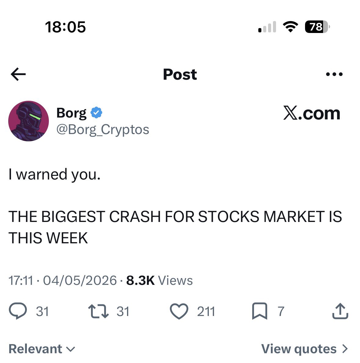 Sterling_maker's tweet photo. @Borg_Cryptos Really?  You were short equities before an epic bull run.  Prove me wrong https://t.co/FjpOSf1vlg