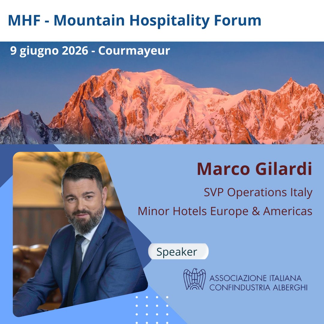 confalb's tweet photo. 📍Il 9 giugno a Courmayeur si terrà MHF – Mountain Hospitality Forum

Tra i relatori: @GilardiMarco 

L’evento è gratuito previa registrazione qui
https://t.co/2L2Wr4F9Ry

#MHF2026 #ForumDellaMontagna #ConfindustriaAlberghi #Courmayeur #Hospitality #Turismo #Montagna #Hotellerie https://t.co/Hh9VX1gv77