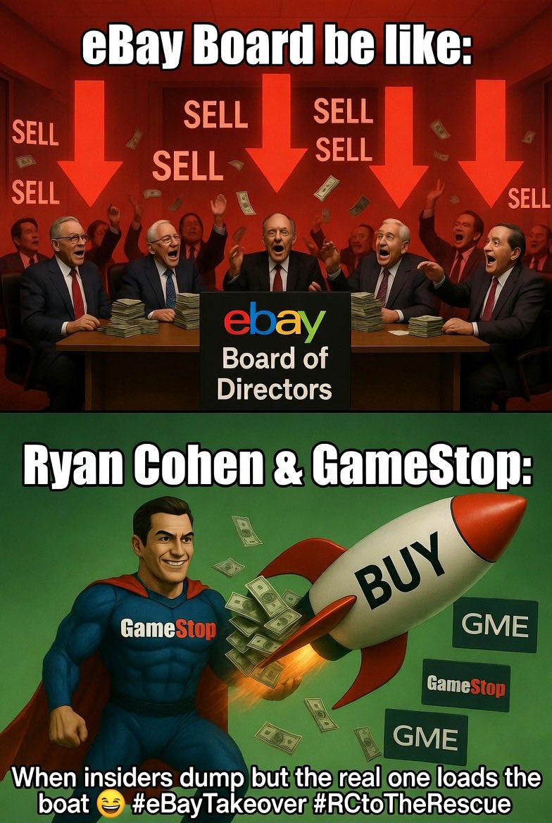 VannWilderr's tweet photo. 🚨 eBay Board: 0 buys in years.
CEO Jamie Iannone dumped $4.3M+ in early May while rejecting RC’s $125/share offer.
Ryan Cohen &amp; $GME: “Hold my shares” — loading the boat 🚀💎🙌
@ryancohen Make eBay Great Again?
#eBayTakeover #GME #RCtoTheRescue https://t.co/eYP4gWTbw4