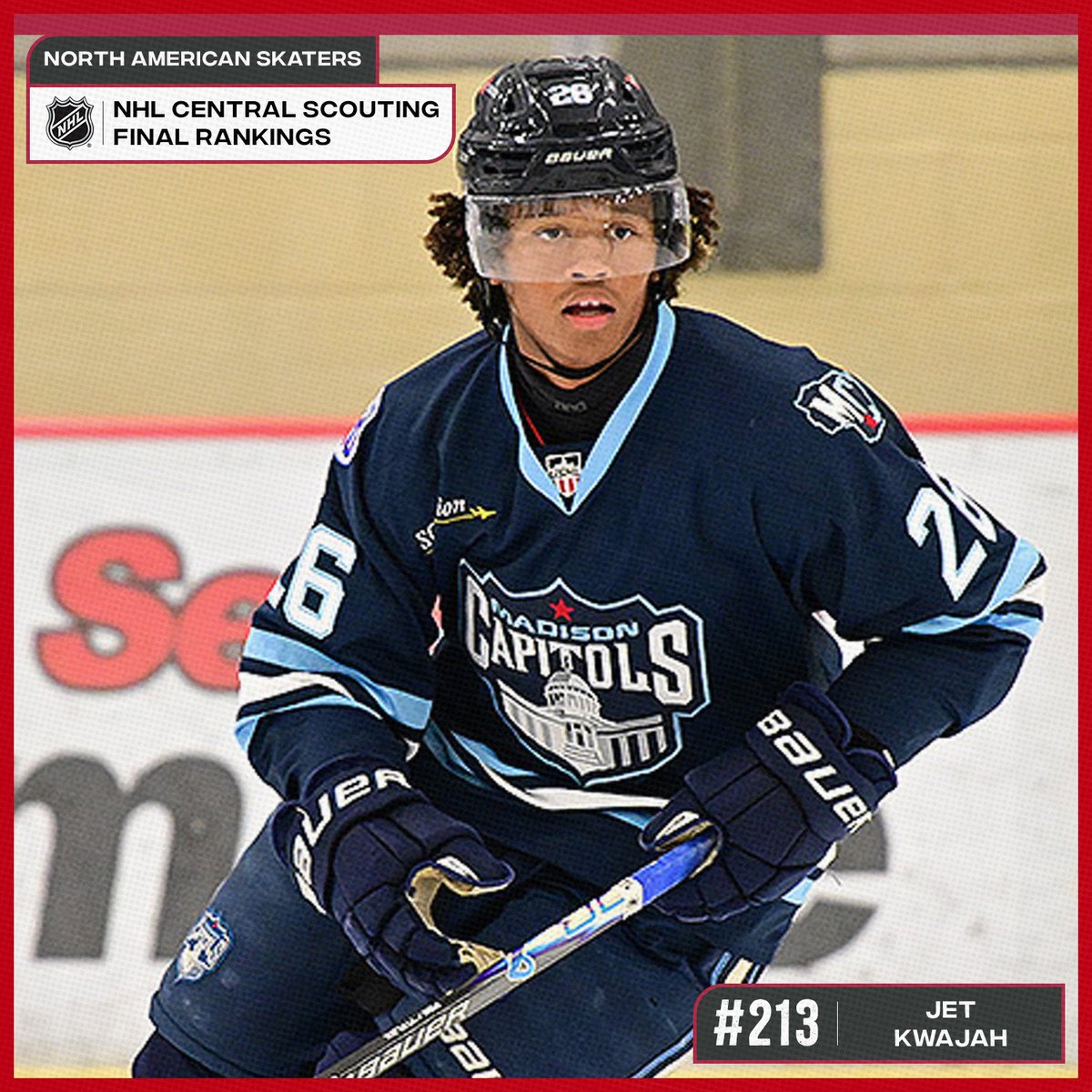 USHL's tweet photo. 📈 Rising the ranks.

Congratulations to Jack Kultgren, Will Tomko, Jet Kwajah, and Jimmy Reiber on being recognized in the NHL Central Scouting Final Rankings ahead of the 2026 NHL Draft. 👏 #USHL #NHLDraft https://t.co/7h2s6633yp