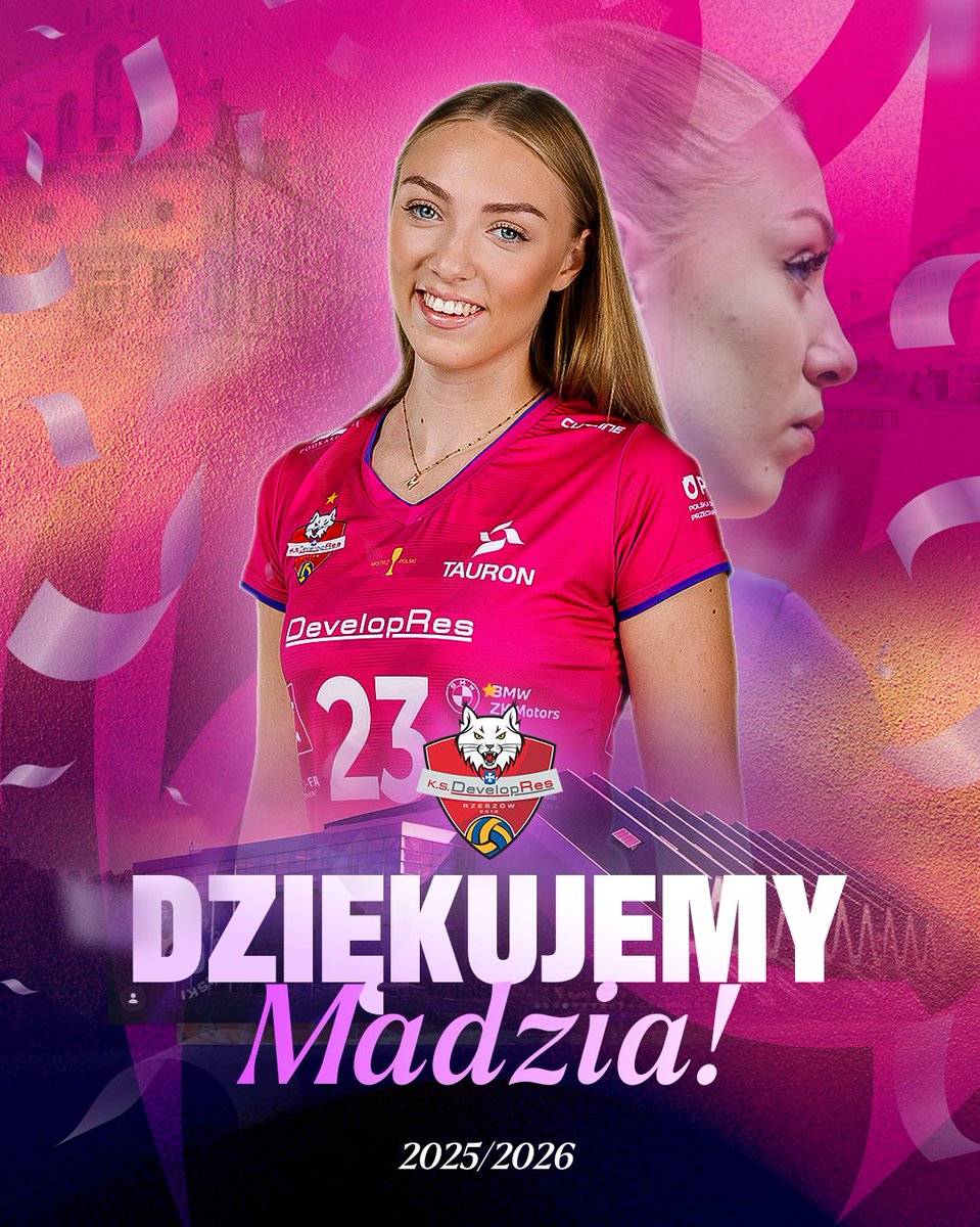 KSDevelopres's tweet photo. Dziś żegnamy się z Magdą Kubas 🏐
Dziękujemy za wszystkie emocje, walkę o każdą piłkę i trzy sezony spędzone w barwach KS DevelopRes Rzeszów.

Magda, życzymy Ci powodzenia oraz wielu sukcesów w dalszej siatkarskiej karierze! 🔥🩷 https://t.co/h9vckF9VCA