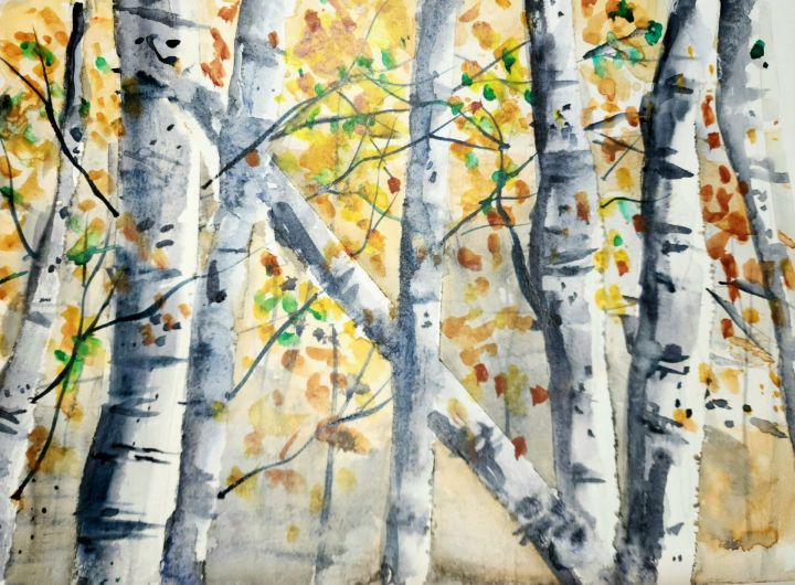 graphxdave's tweet photo. Art of the Day! "Birches in Fall". Buy at: https://t.co/fgxU59KhiY https://t.co/9tZnPkBJKX