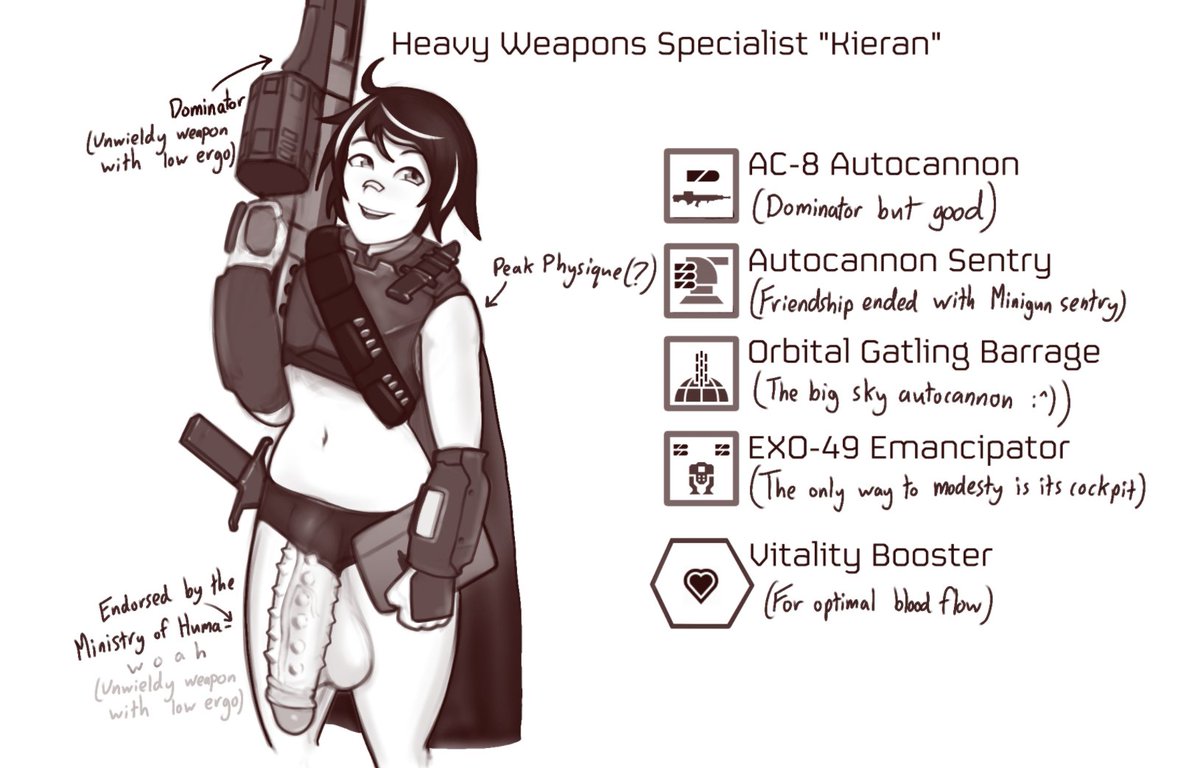 doom_captain's tweet photo. Helldiver! Specialists of this caliber are rare indeed. His mastery of the Dominator will make Kieran a massive boon to your squad. He is also highly trained in the expert manipulation of A NUMBER of heavy weapons, all certifiably approved by the Ministry of Humanity. https://t.co/hCdgCyh6qf