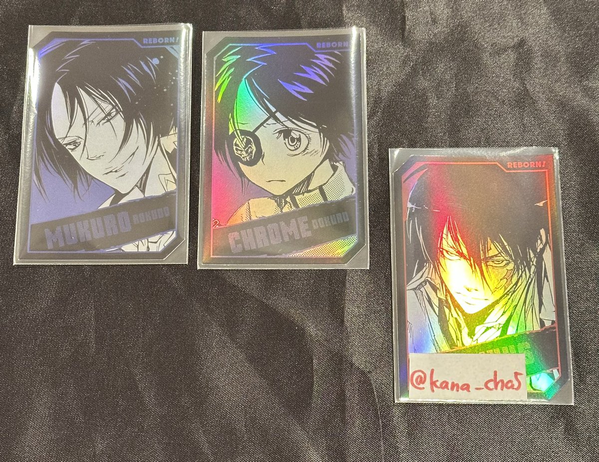kana_cha5's tweet photo. 【交換】家庭教師ヒットマンREBORN! リボーン ホロカードコレクション

譲→骸、クローム

求→XANXUS、フラン

骸はXANXUSとのみ https://t.co/CW7bbL7FQb