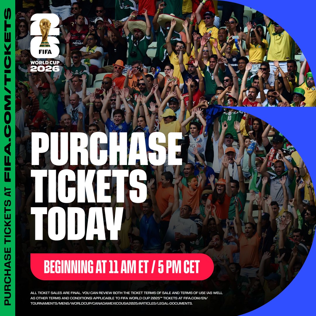 FIFAWorldCup's tweet photo. 14 days until the #FIFAWorldCup. Additional tickets are now available. 
 
Tickets are available on a first-come, first-served basis while supplies last. All ticket sales are final. Terms apply.