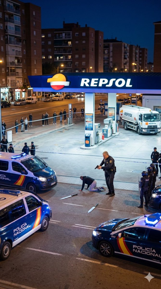 CnpEb's tweet photo. ⚡ HÉROE SIN CAPA EN PARLA ⚡

Un policía nacional veterano ha evitado lo que pudo ser una auténtica desgracia en Parla. Un hombre armado con dos cuchillos enormes desató el pánico entre los peatones antes de atrincherarse en una gasolinera. https://t.co/Fqc9w0owsX