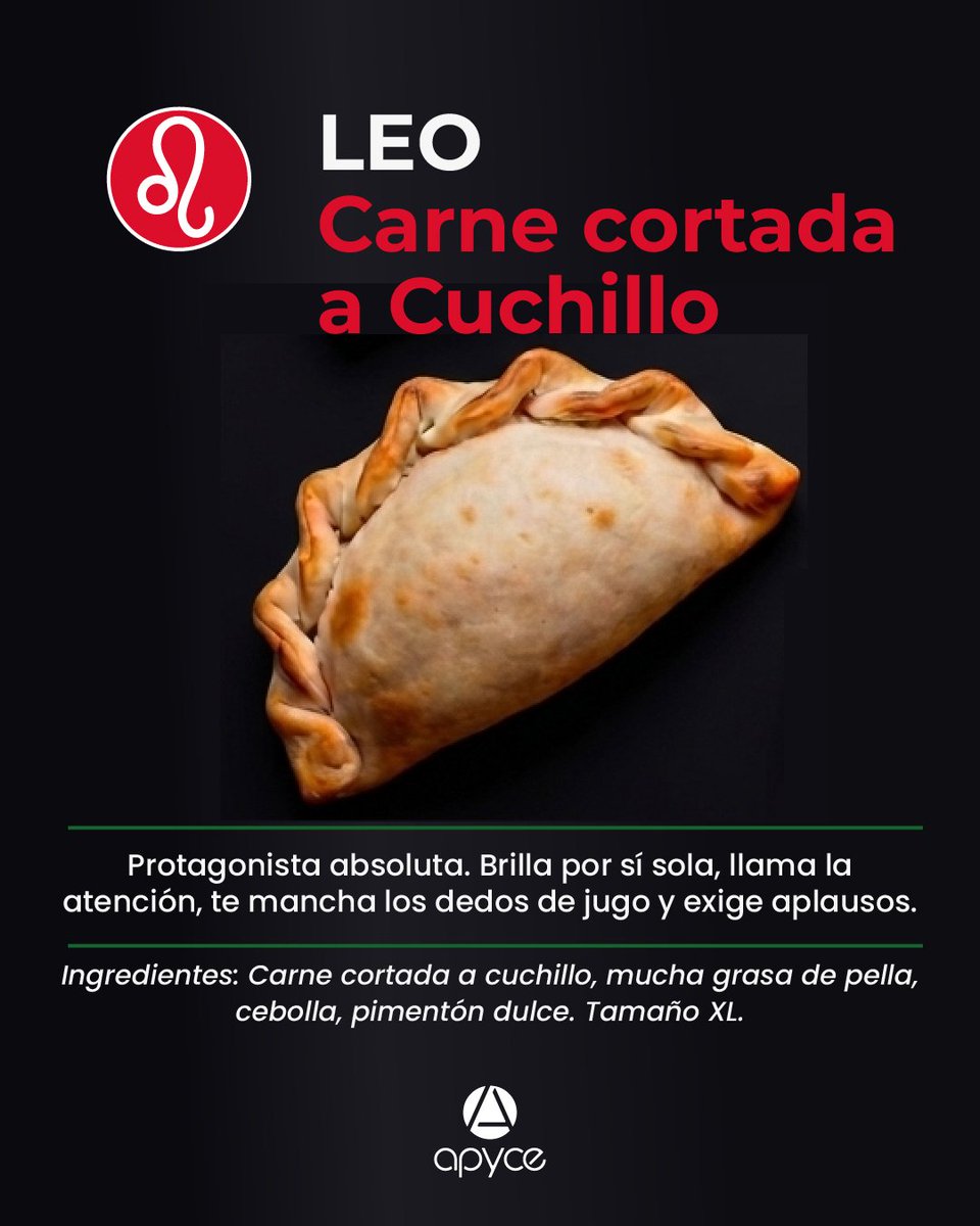 APYCE_AR's tweet photo. Los astros ya decidieron tu destino gastronómico? ✨🥟

Decime de qué signo sos y te diré qué empanada te representa. 

Deslizá para buscar tu signo y contanos en los comentarios:
👇 ¿Te sentís identificado con tu empanada astral o vas a pedir cambio de ascendente? ¡Te leemos! https://t.co/LzVipNRKfY