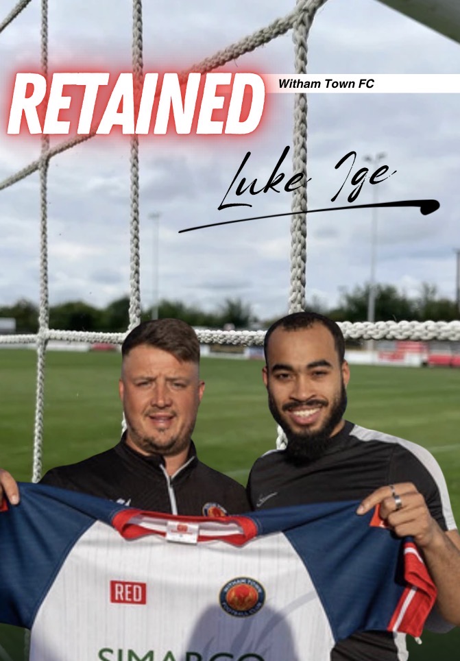 Withamtownfc's tweet photo. Witham Town is delighted to announce that Luke Ige has verbally agreed to remain at the club for the 2026/27 season.  

Luke has been a key figure in the squad over the past few years, demonstrating his versatility by playing anywhere across the defence. He also has an eye for goal, scoring twice in our 5-0 win against Stanway Rovers in April.