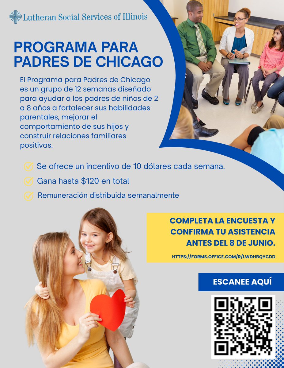 MeetLSSI's tweet photo. There’s still time to participate in the @ParentingCP2  Chicago Parent Program—a 12-week group where YOU get paid to learn new parenting skills.
Scan the QR code or click the link by June 8! https://t.co/VszerEJCqq https://t.co/JQenrm5XkK
