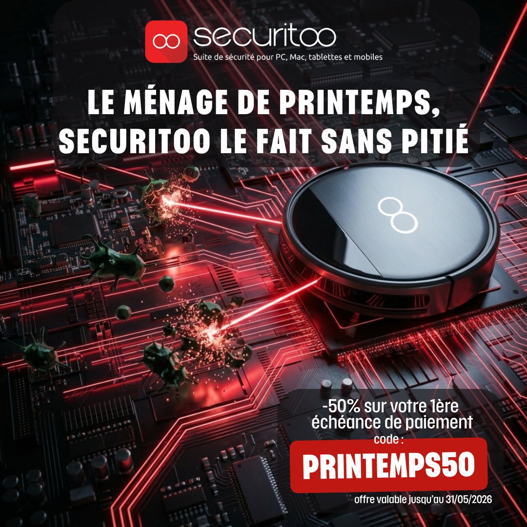NordnetOFFICIEL's tweet photo. DERNIÈRE LIGNE DROITE POUR LE MÉNAGE DE PRINTEMPS AVEC SECURITOO 🧹

La remise de –50 % sur votre première échéance avec le code « PRINTEMPS50 » arrive bientôt à son terme

Ne laissez pas passer le printemps sans un ménage numérique --> https://t.co/ZO1fRebm7o​

#SuiteDeSécurité https://t.co/Qi9x1JpQ2h
