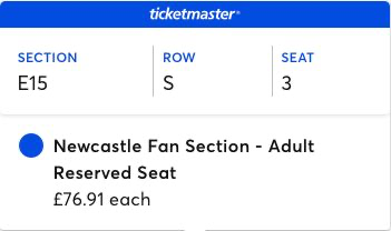 Scottio200's tweet photo. Just entered the Mags membership pre sale for Everton Friendly, not a single ticket for the advertised £35. Most are £65, very few for £41 and the worst is below.

I hope the club are not thinking of using ticketmaster for league games as this is a piss take!

#NUFC https://t.co/6LiKWAzqog