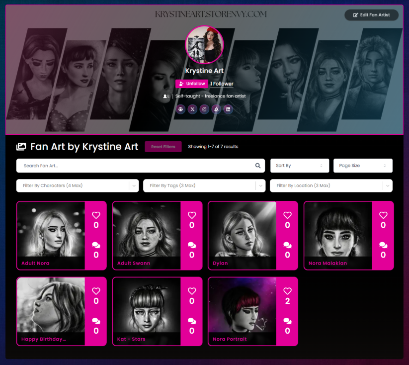 LostRecordsFans's tweet photo. Fan Artists, Cosplayers & Video Creators will have individual pages on #LostRecords Fans, but when adding a new one inline when adding Fan Art for example, we keep it simple with Name, Bio and Avatar. 

If you're the creator of that Fan Artist, you can later edit the profile with more details including a Header Image and Social Links.