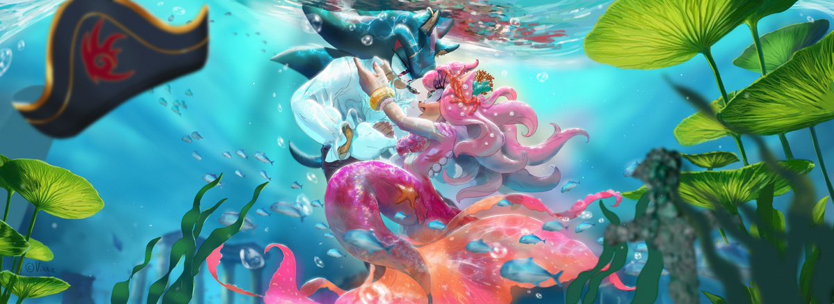 VirginieBl96582's tweet photo. Here's a big #shadamy illustration for #mermay2026!
It was the first idea I had for mermay before being swepped up by ideas and making all the other sketches.

I had no stamina left to render the hat correctly and I decided to not give a crap 🤷‍♀️

close ups below ⬇️ https://t.co/wlXhosr998