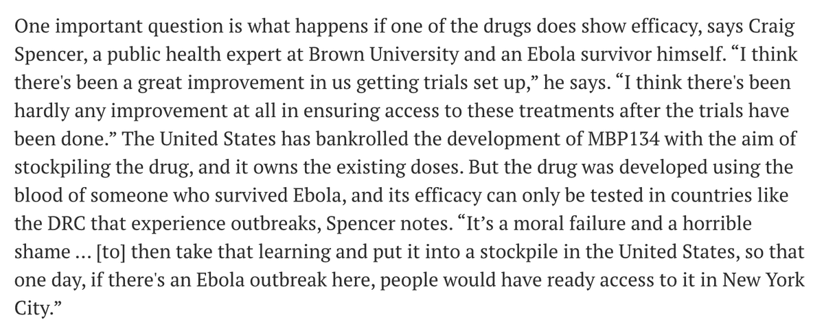 Craig_A_Spencer's tweet photo. Highly recommend this great piece on clinical trials for Ebola by @kakape in @ScienceMagazine. 

And grateful he highlighted my concern about ensuring equitable access to these treatments after these trials are over. Those discussions must happen now.

https://t.co/wFonjk9qsS https://t.co/CwfUon5UWG