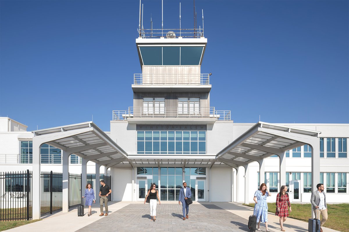 CdesignTweets's tweet photo. May is #NationalPreservationMonth, we’re proud to celebrate the completion of the terminal at Smith Reynolds Airport. The 38,500 SF renovation modernized the historic 1942 terminal while preserving its character through thoughtful design in partnership with @MGravesDesign. https://t.co/NuZ5oOTL4A