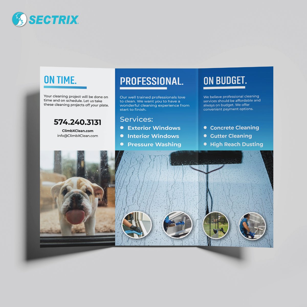 Sectrix's tweet photo. Recently completed a trifold brochure design project for ClimbX Clean Solutions. https://t.co/xAe2EZlUBt