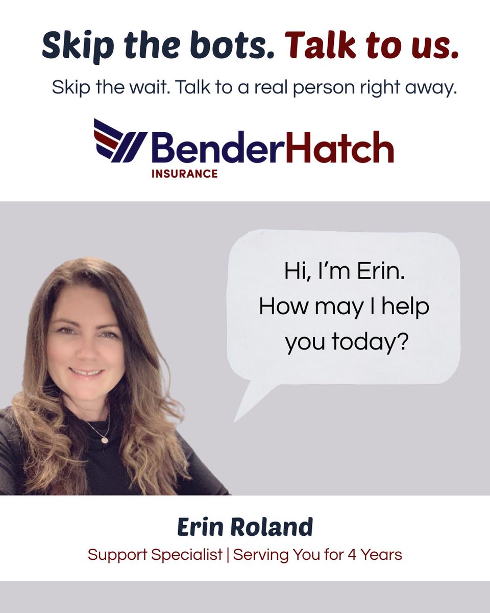 bender_hatch's tweet photo. You deserve more than an automated response. At Bender Hatch Insurance, our team answers the phone and provides the personal service you expect. Give us a call and see the difference. 📞 https://t.co/U1DyofZVJU