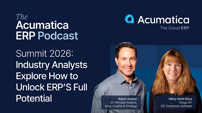 Acumatica's tweet photo. What does it take for SMBs to unlock the full potential of modern ERP and AI?

In this recap blog from Episode 7 of The Acumatica ERP Podcast, industry analysts Robert Kramer of Moor Insights & Strategy and Mickey North Rizza of IDC share insights on modernization, AI adoption, implementation strategy, and why ERP is becoming a true system of intelligence.

Read the blog to explore key takeaways from the conversation: https://t.co/Pmw1JA5tOW