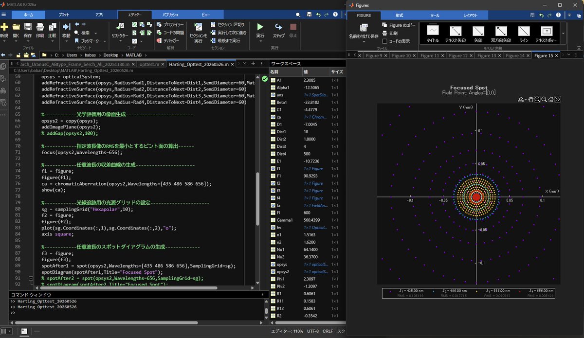 ExcelからMATLAB(home)R2026aに乗り換えて行う「口径120mmF5フラウンホーフェル型アクロマートの設計ごっこ」さらに進め ...