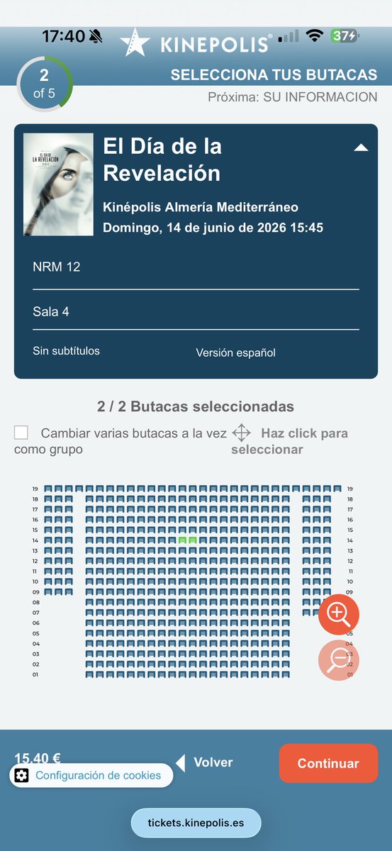Javi_It88's tweet photo. @Cines_Kinepolis ¿Por qué no aparecen los números de las butacas al seleccionarlas?
Lo estoy intentando desde el iPhone y no consigo ver los números de las butacas https://t.co/FUZ7twqqmF