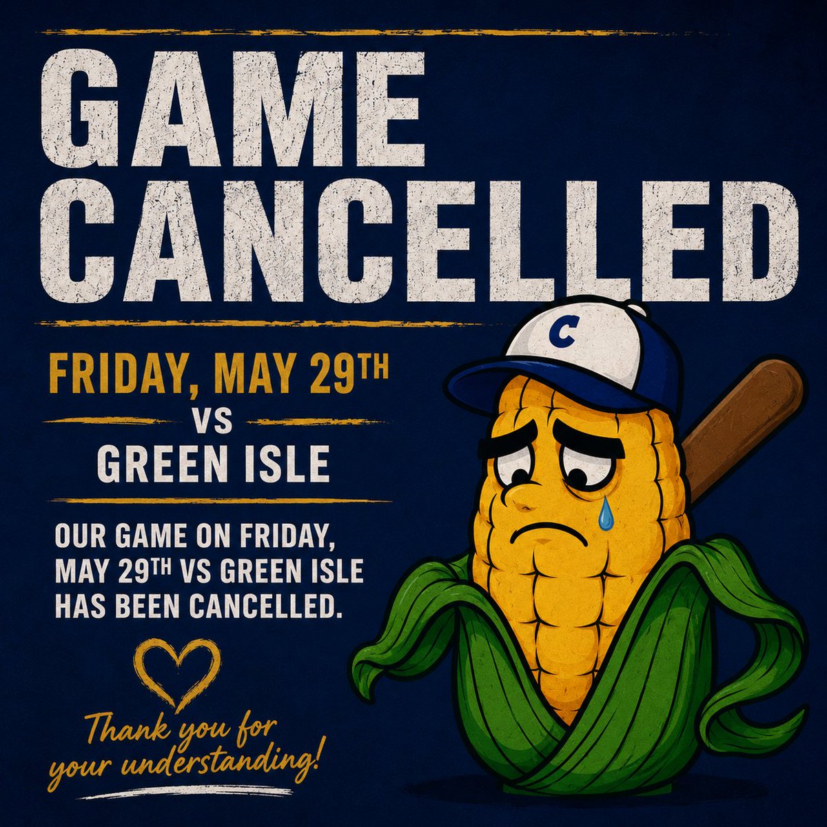 kernelsball's tweet photo. The home game tomorrow against Green Isle has been cancelled. Kernels are back in action Sunday against Maple Plain. https://t.co/Gcp6wt3bO9